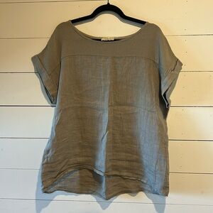 BELLA UMBRA Top Women’s Short Sleeve 100% Linen Cotton Yoke Made In Italy L